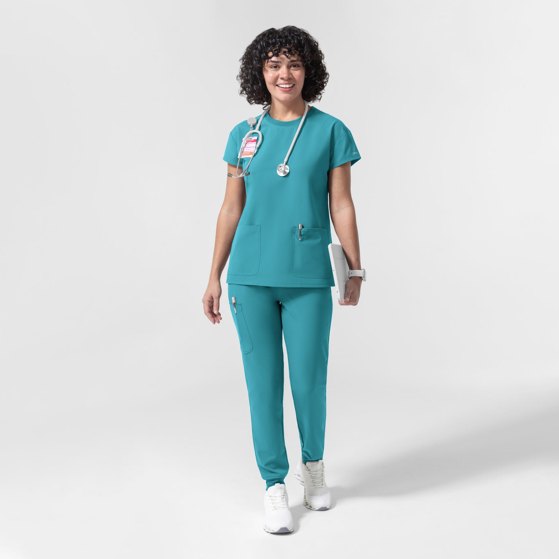 NURTUR Women's Cap Sleeve Crew Neck Scrub Top Teal Blue full scrub set