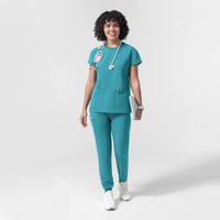 NURTUR Women's Cap Sleeve Crew Neck Scrub Top Teal Blue full scrub set