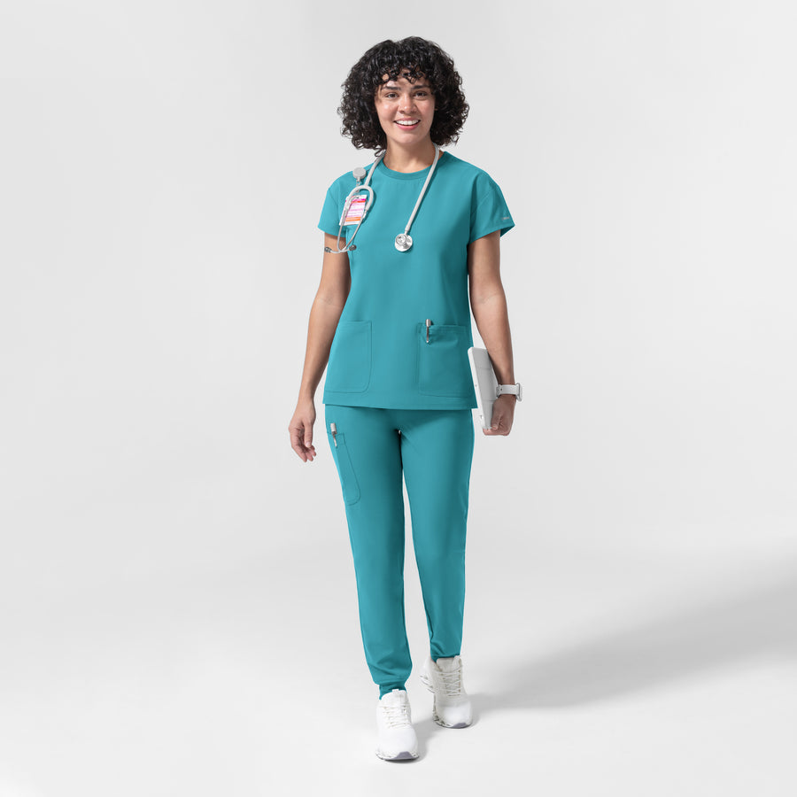 NURTUR Women's Cap Sleeve Crew Neck Scrub Top Teal Blue full scrub set