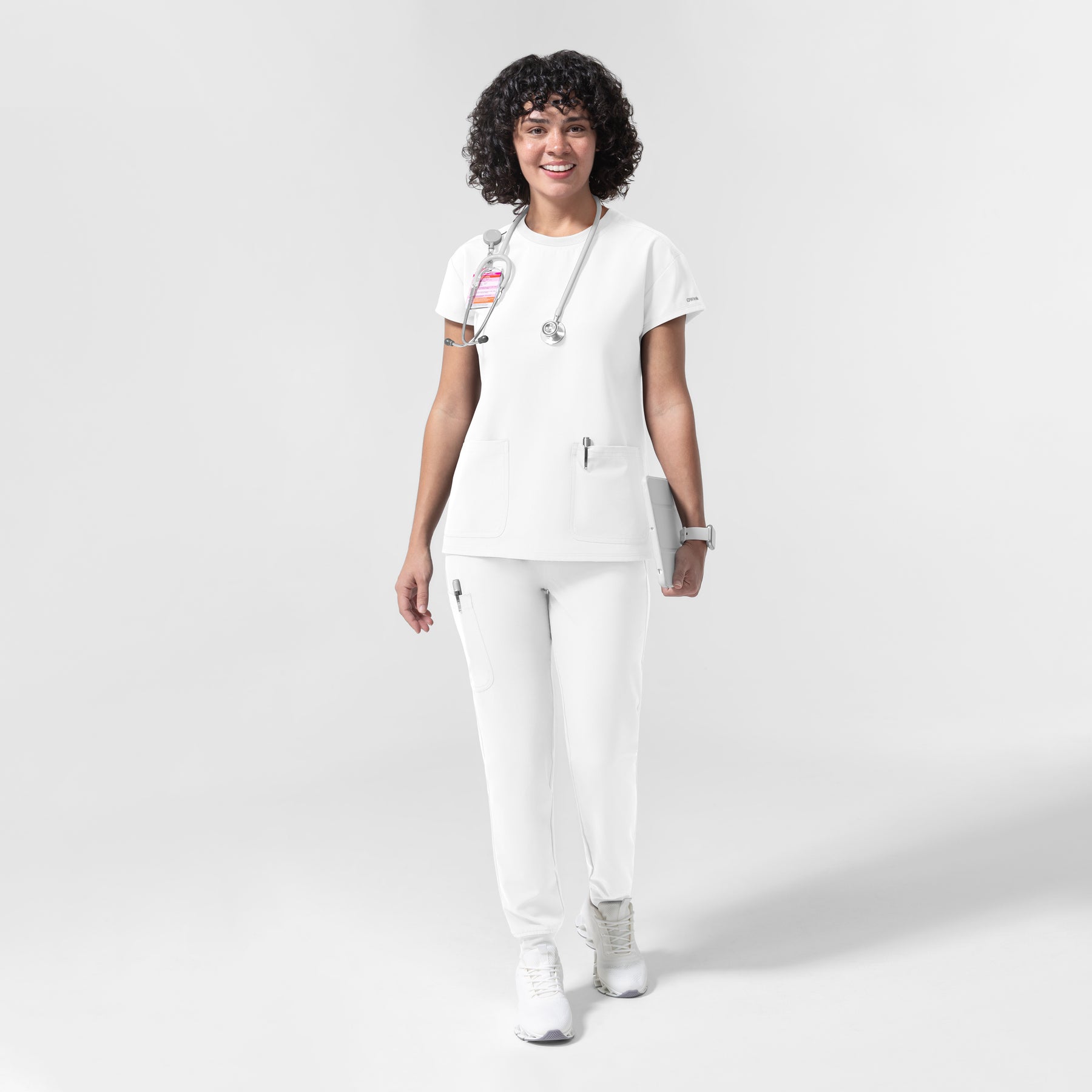 NURTUR Women's Cap Sleeve Crew Neck Scrub Top White full scrub set