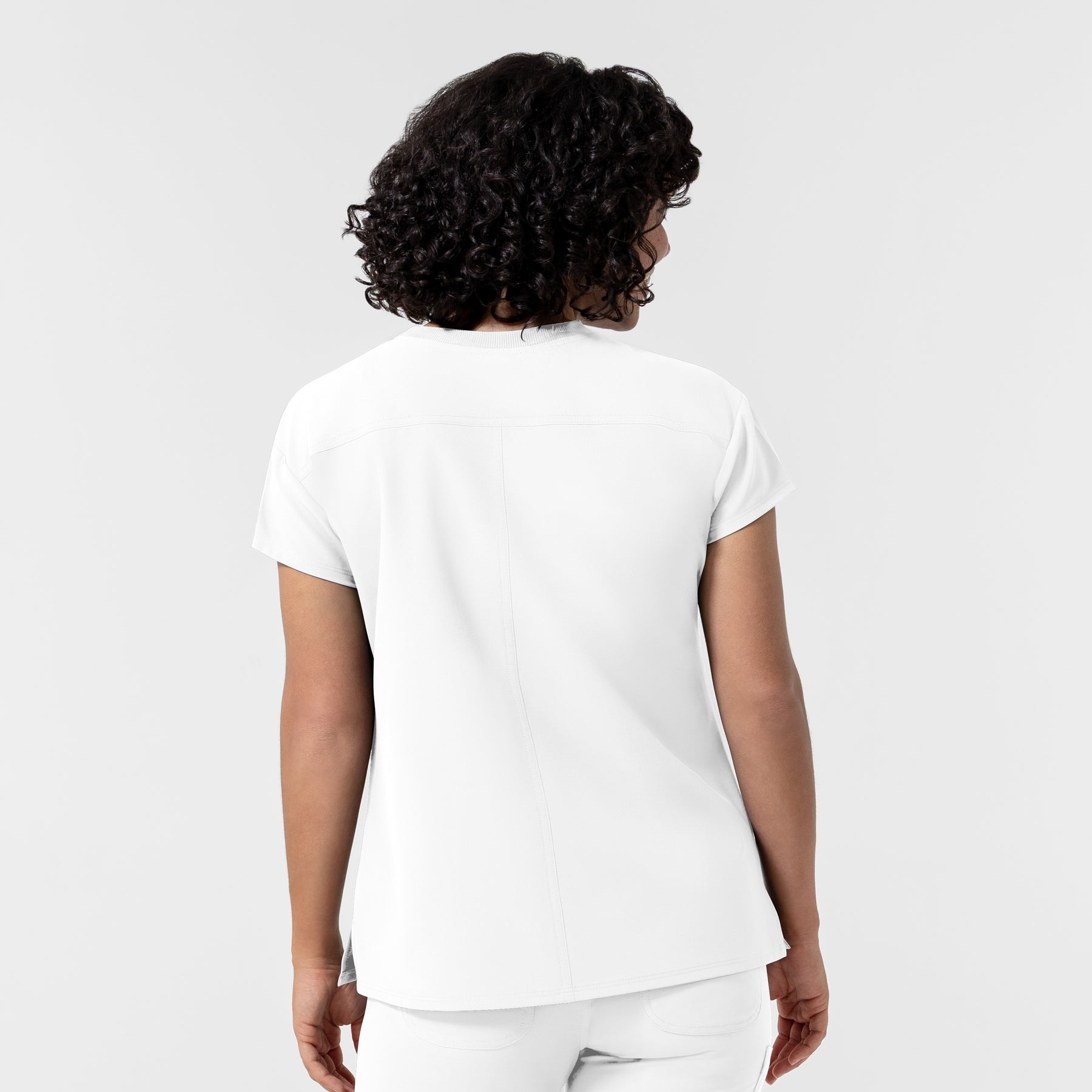 NURTUR Women's Cap Sleeve Crew Neck Scrub Top White back view