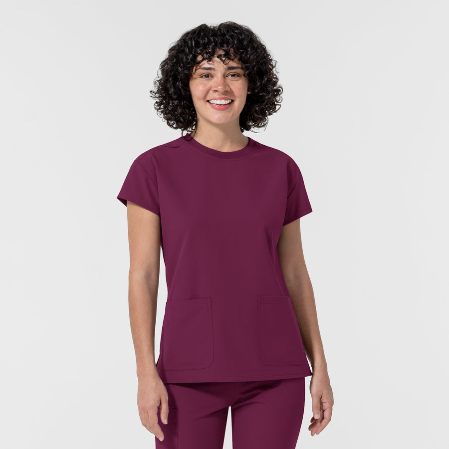 NURTUR Women's Cap Sleeve Crew Neck Scrub Top Wine