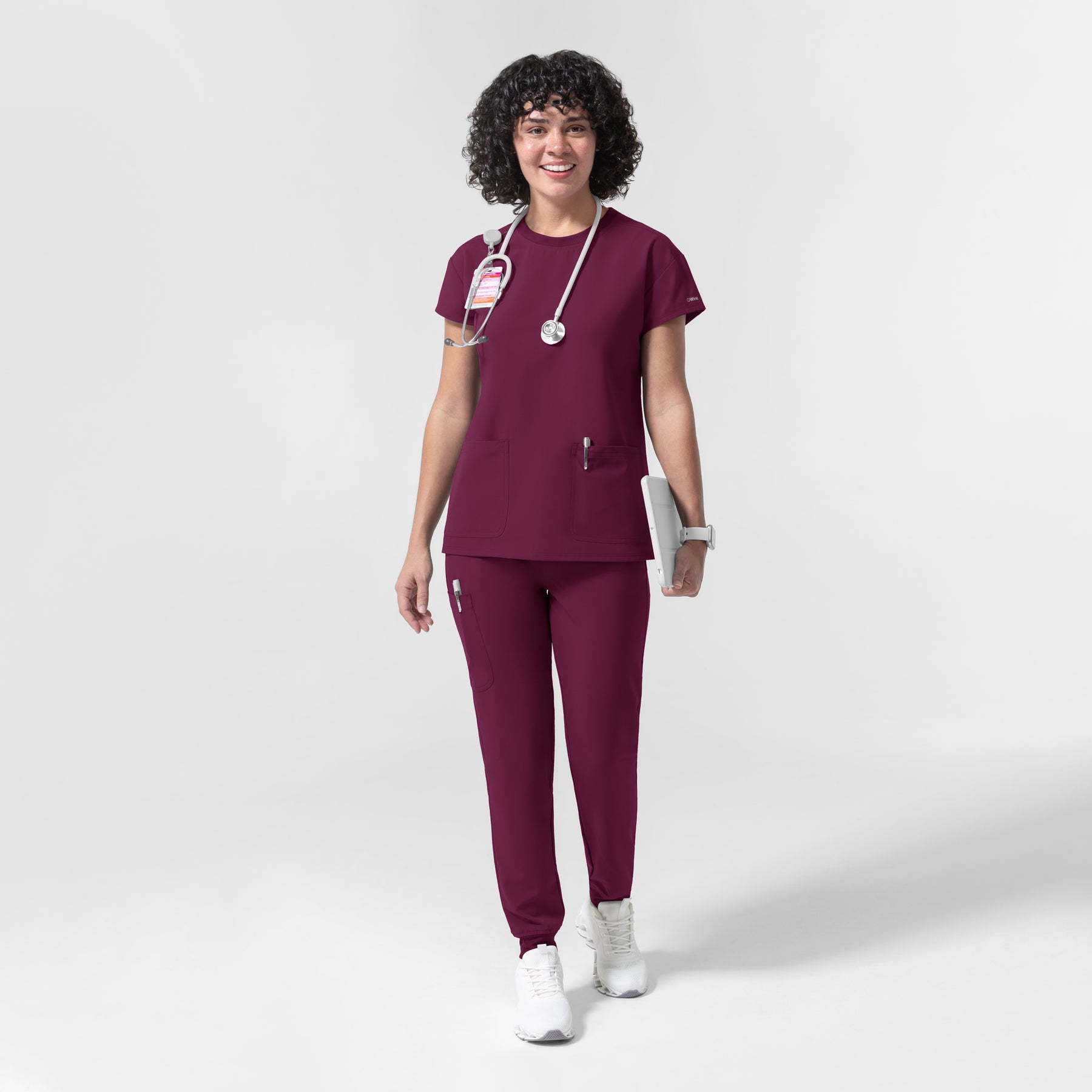 NURTUR Women's Cap Sleeve Crew Neck Scrub Top Wine full scrub set