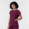 NURTUR Women's Cap Sleeve Crew Neck Scrub Top Wine side view