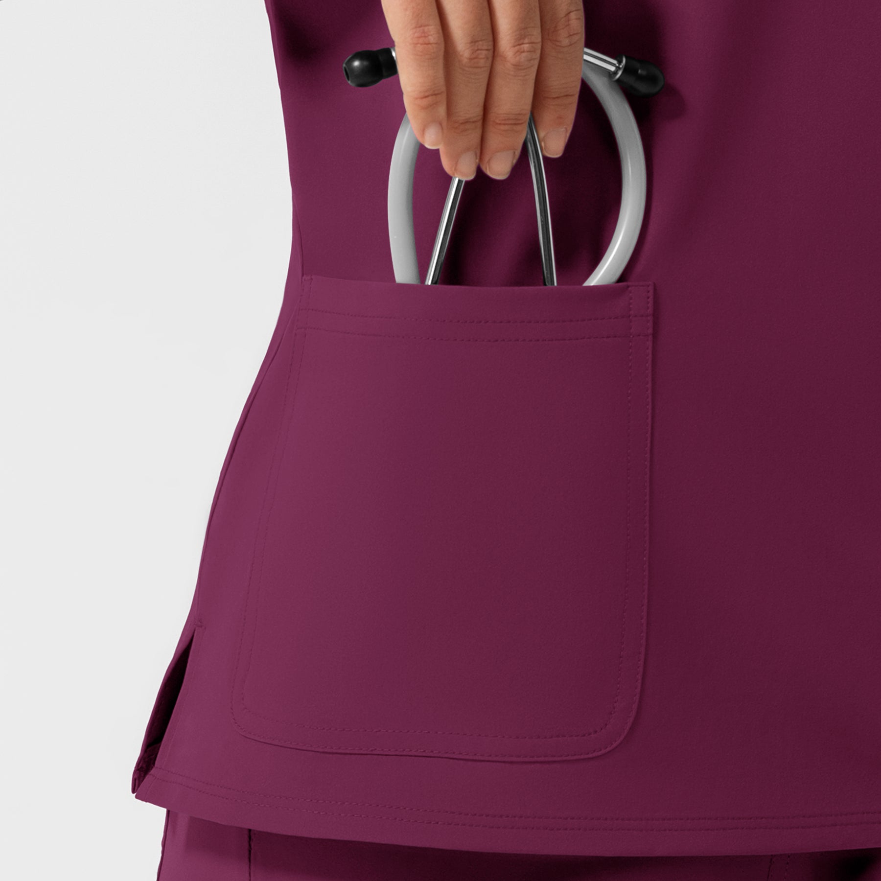 NURTUR Women's Cap Sleeve Crew Neck Scrub Top Wine front detail