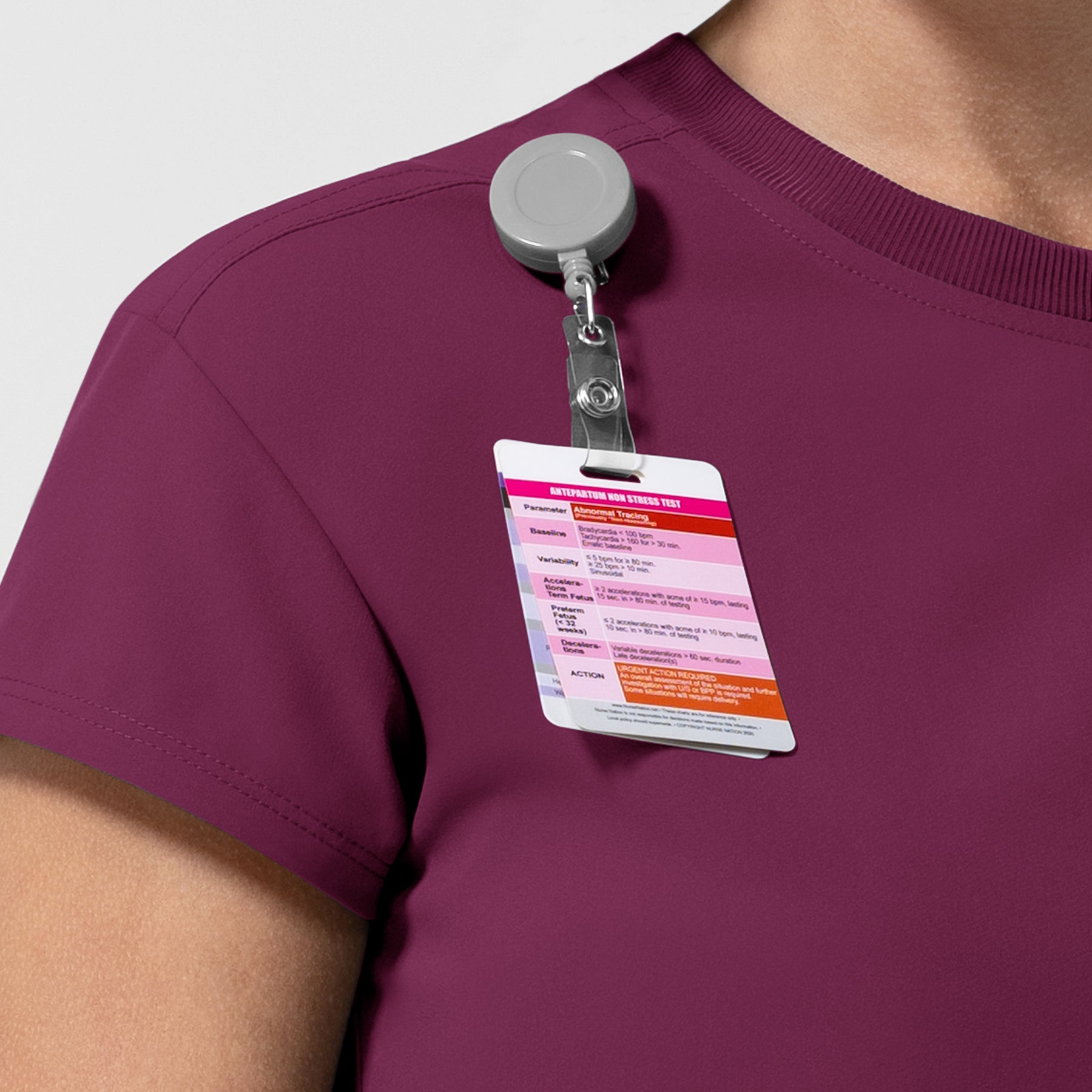 NURTUR Women's Cap Sleeve Crew Neck Scrub Top Wine side detail 1