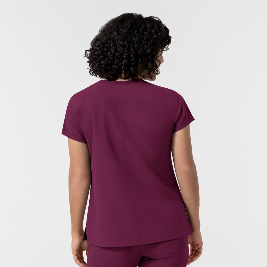 NURTUR Women's Cap Sleeve Crew Neck Scrub Top Wine back view