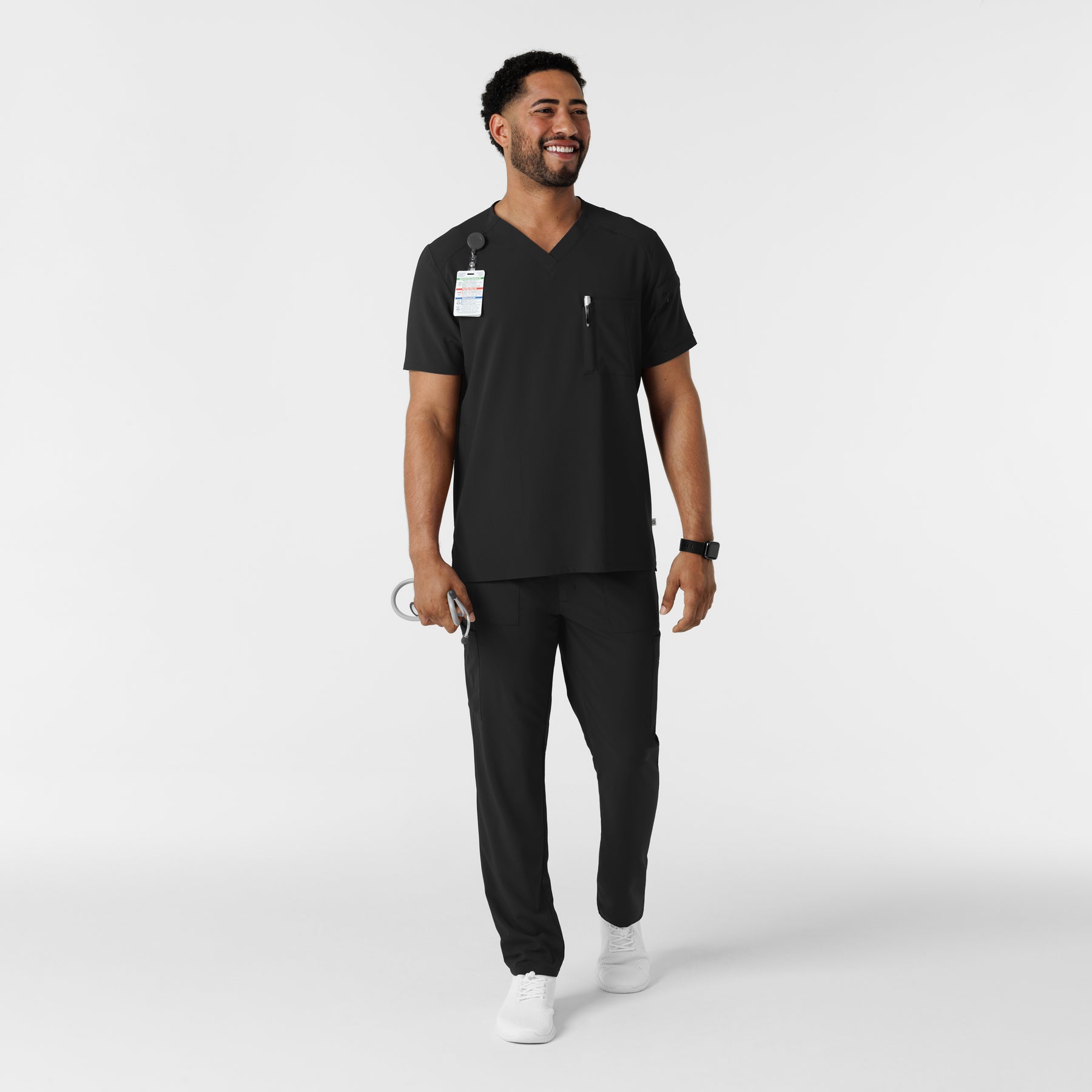 RENEW Men's V-Neck 5 Pocket Scrub Top Black full scrub set