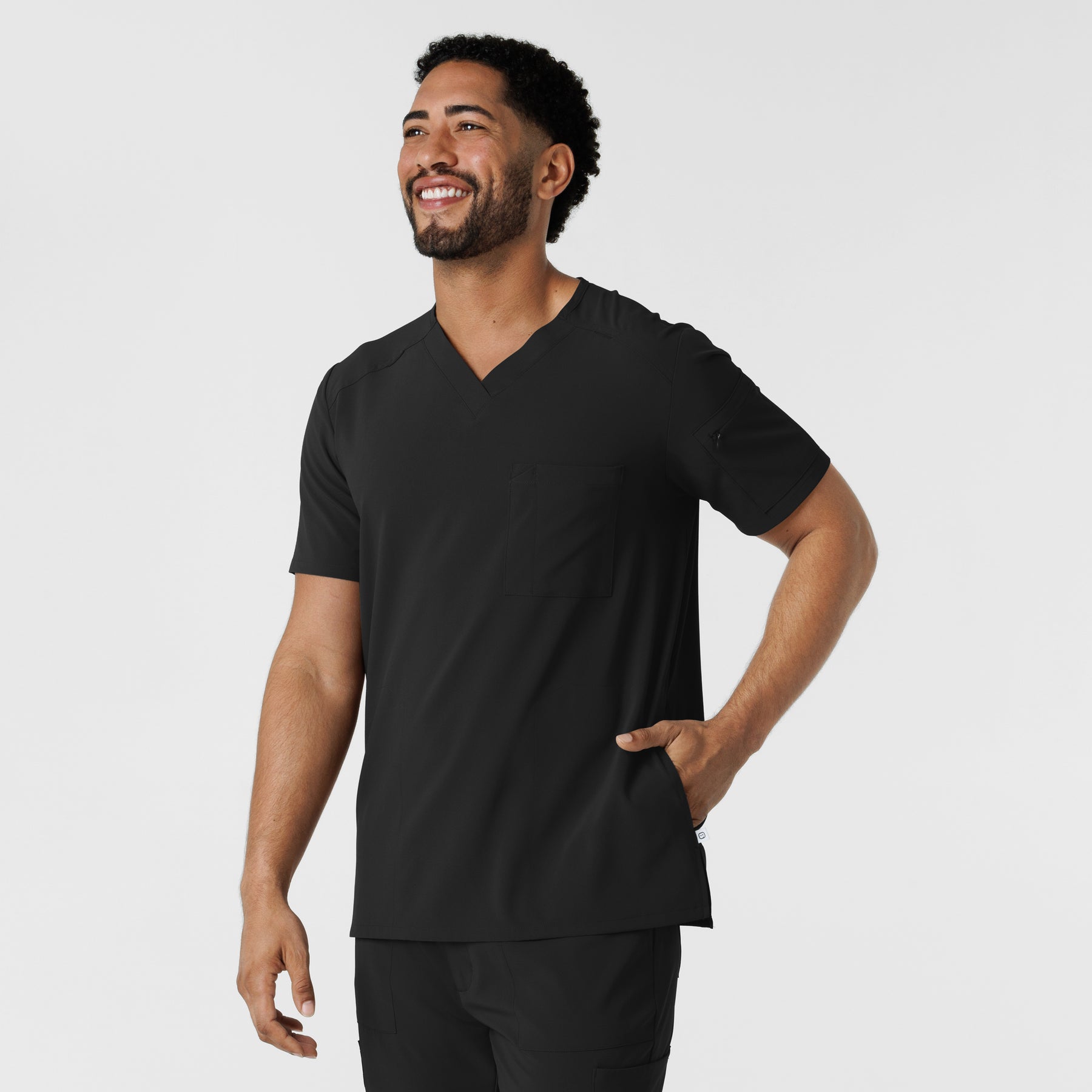 RENEW Men's V-Neck 5 Pocket Scrub Top Black side view