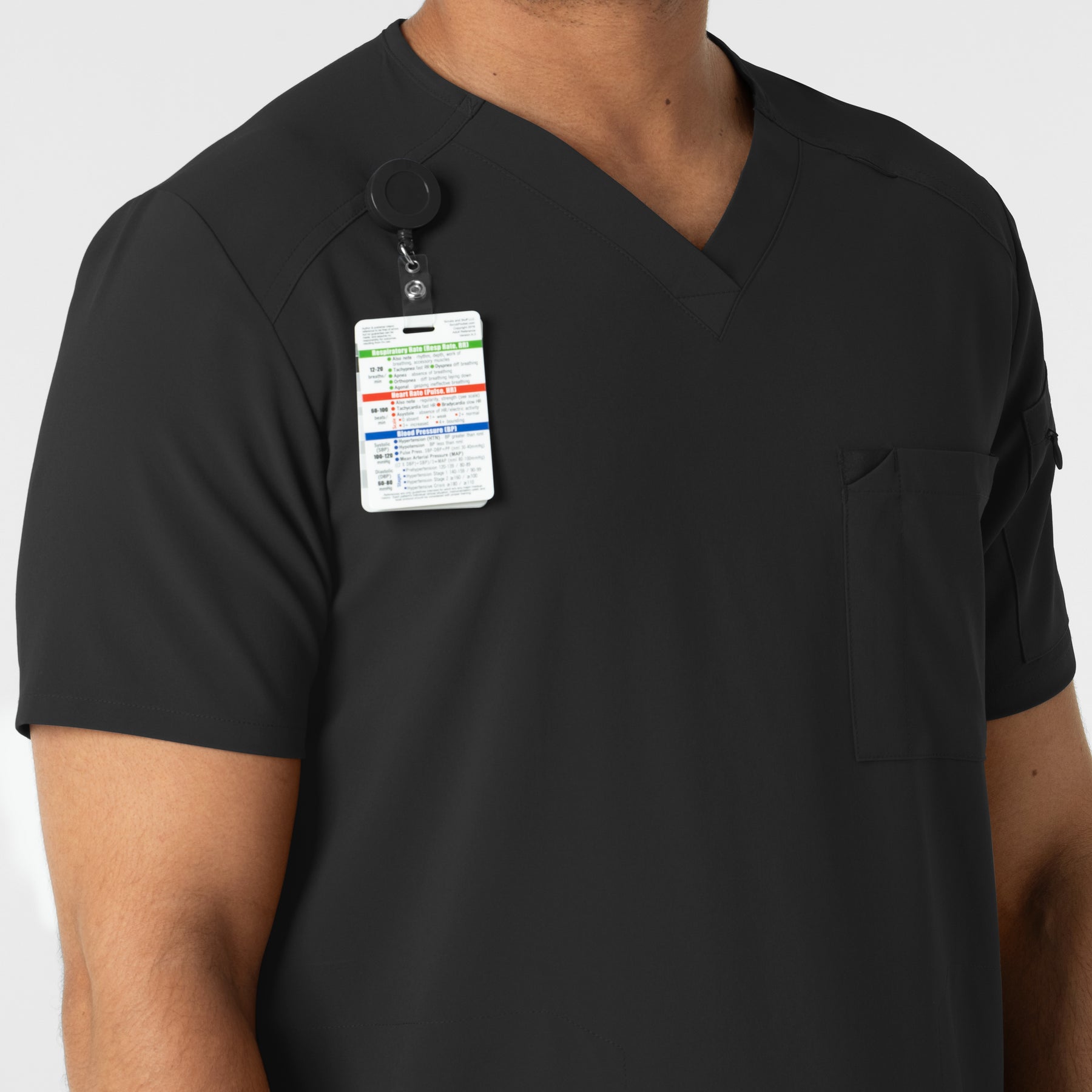 RENEW Men's V-Neck 5 Pocket Scrub Top Black side detail 2