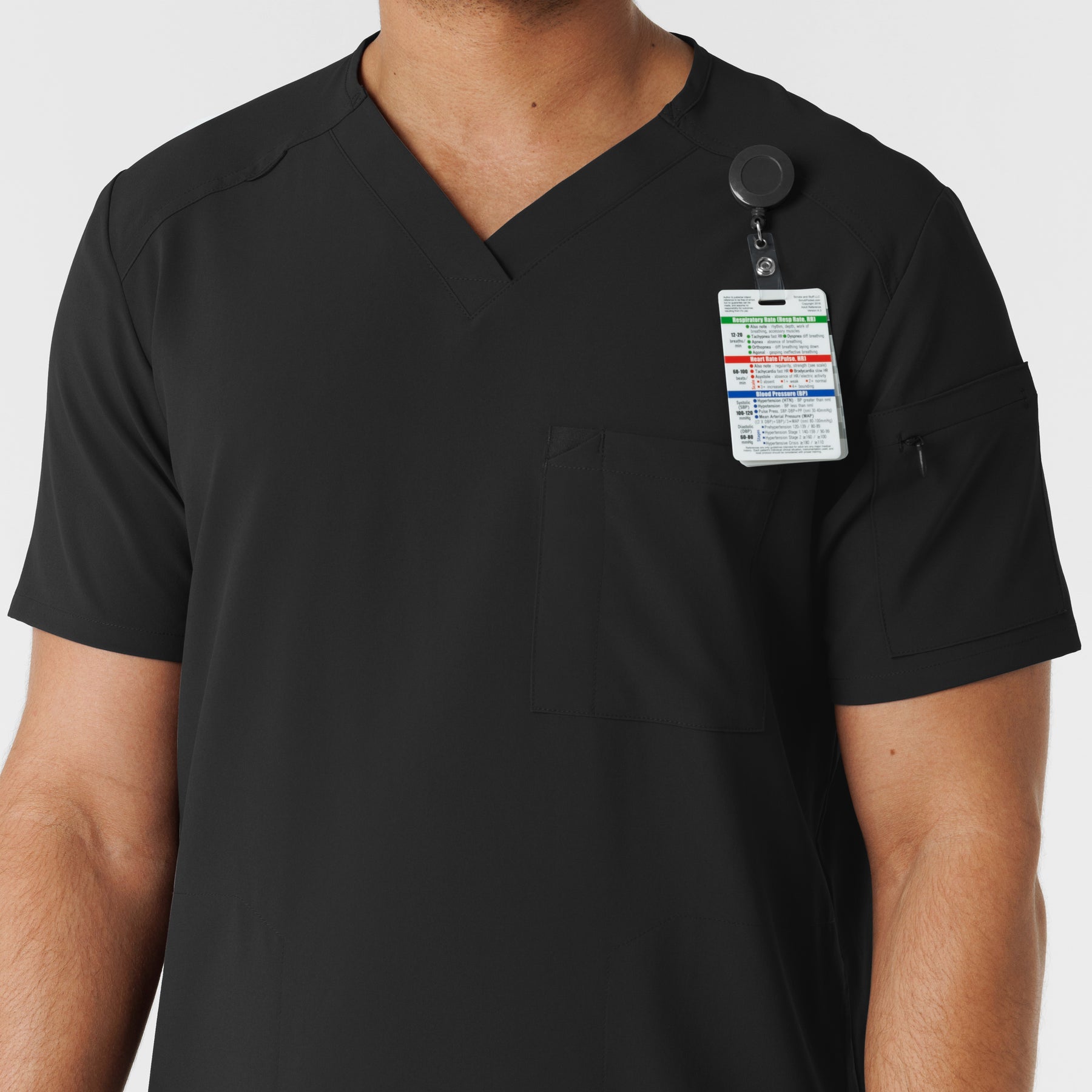 RENEW Men's V-Neck 5 Pocket Scrub Top Black hemline detail