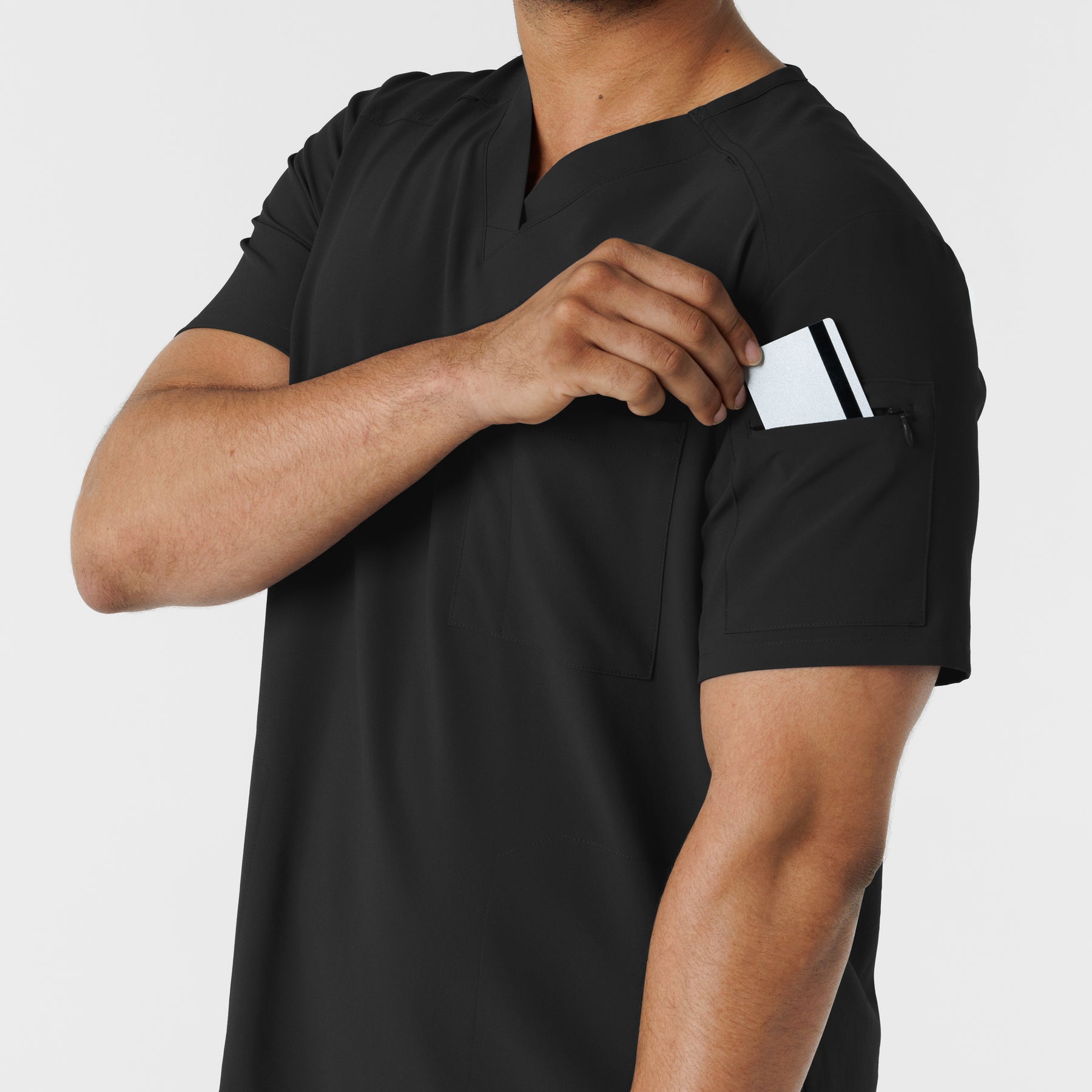 RENEW Men's V-Neck 5 Pocket Scrub Top Black back detail