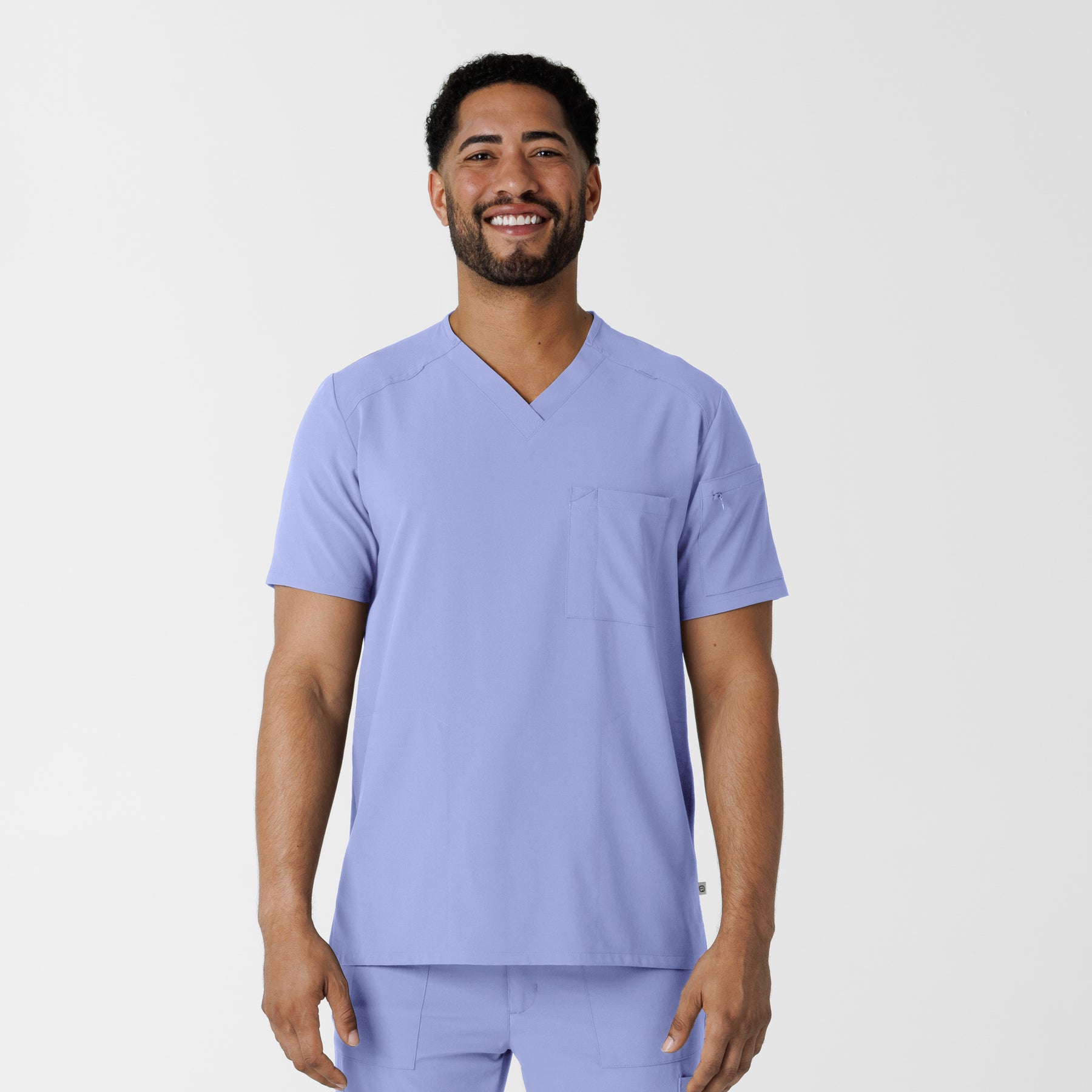 RENEW Men's V-Neck 5 Pocket Scrub Top Ceil Blue