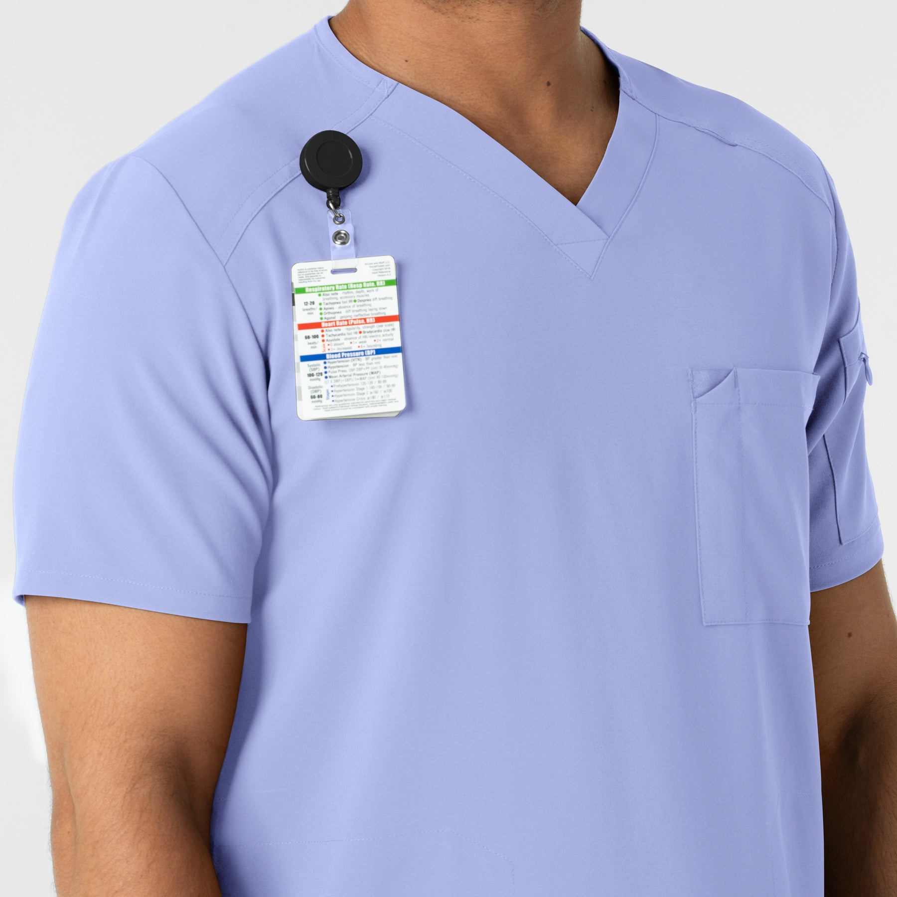 RENEW Men's V-Neck 5 Pocket Scrub Top Ceil Blue side detail 2