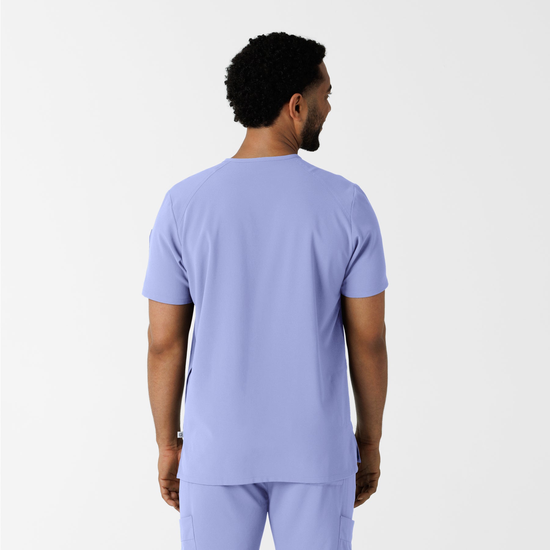 RENEW Men's V-Neck 5 Pocket Scrub Top Ceil Blue back view