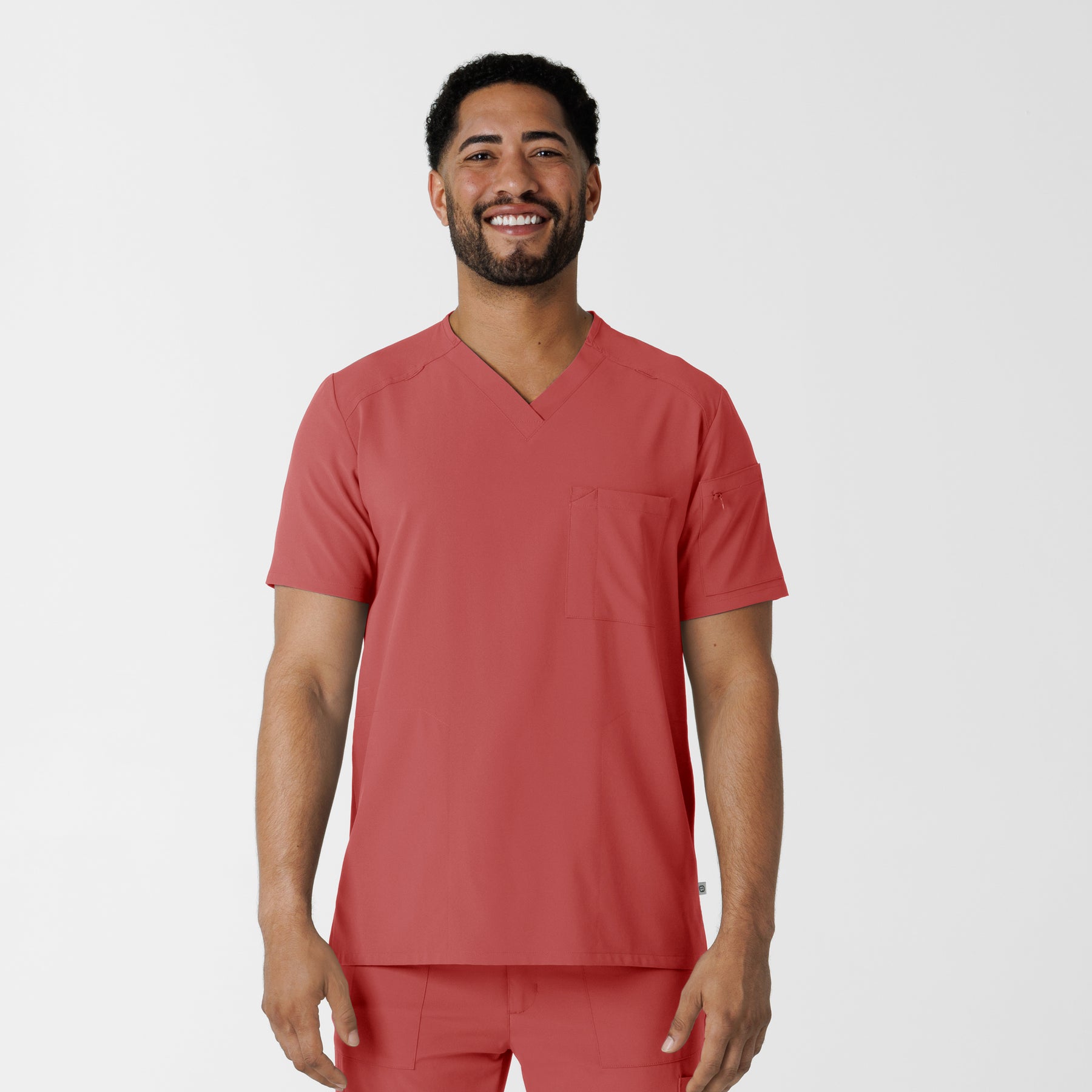 RENEW Men's V-Neck 5 Pocket Scrub Top - Mineral Red