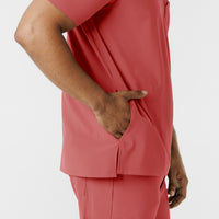 RENEW Men's V-Neck 5 Pocket Scrub Top - Mineral Red side seam pocket
