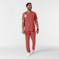 RENEW Men's V-Neck 5 Pocket Scrub Top - Mineral Red scrub set