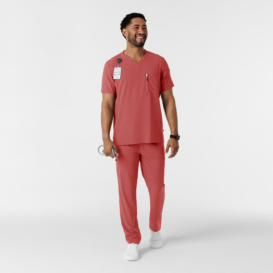 RENEW Men's V-Neck 5 Pocket Scrub Top - Mineral Red scrub set