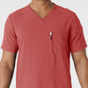 RENEW Men's V-Neck 5 Pocket Scrub Top - Mineral Red pen slot
