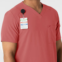 RENEW Men's V-Neck 5 Pocket Scrub Top - Mineral Red badge loop 1