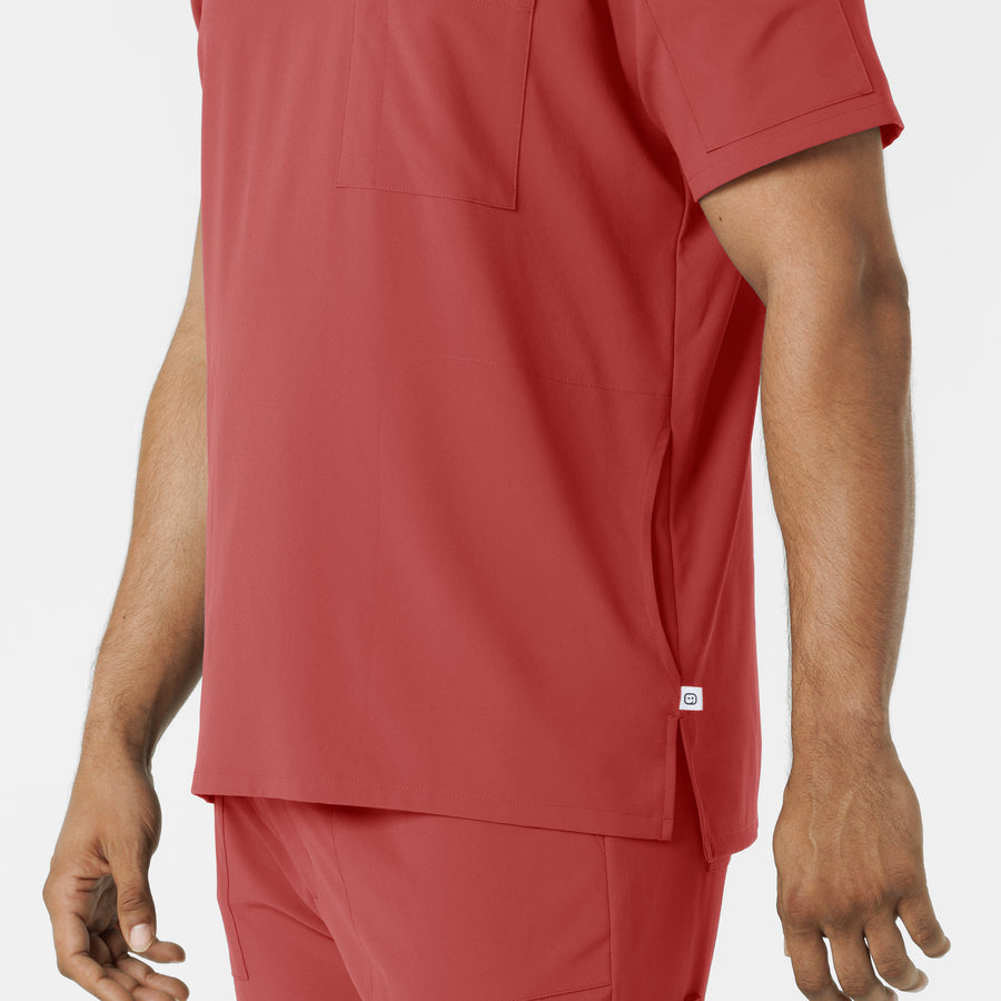 RENEW Men's V-Neck 5 Pocket Scrub Top - Mineral Red side pocket
