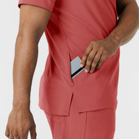 RENEW Men's V-Neck 5 Pocket Scrub Top - Mineral Red zip pocket