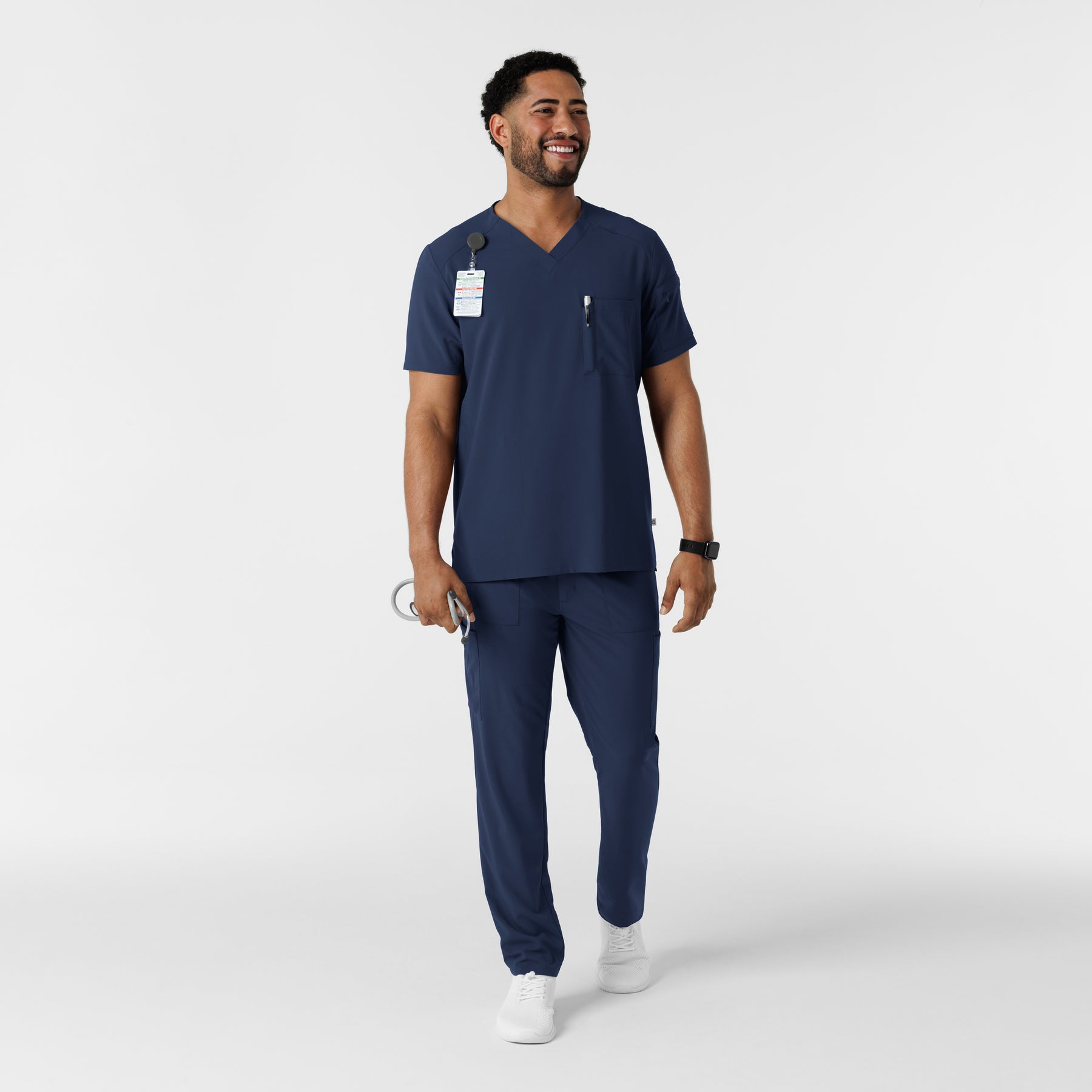 RENEW Men's V-Neck 5 Pocket Scrub Top Navy full scrub set