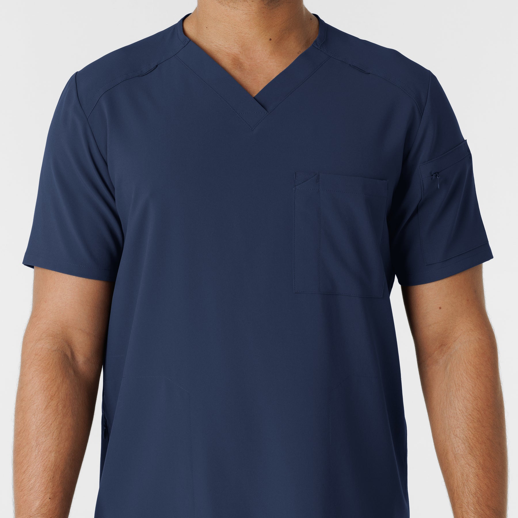RENEW Men's V-Neck 5 Pocket Scrub Top Navy front detail
