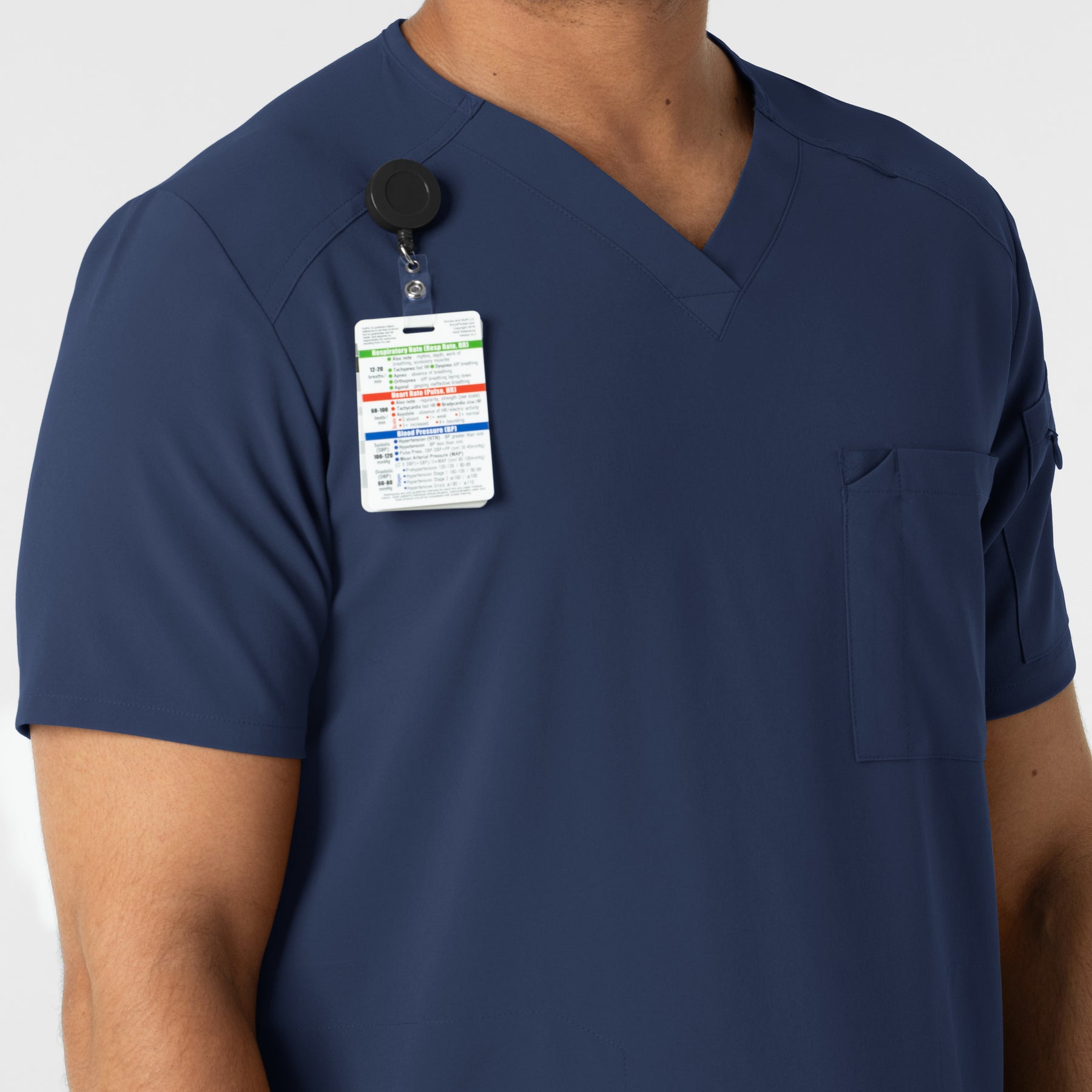 RENEW Men's V-Neck 5 Pocket Scrub Top Navy side detail 2