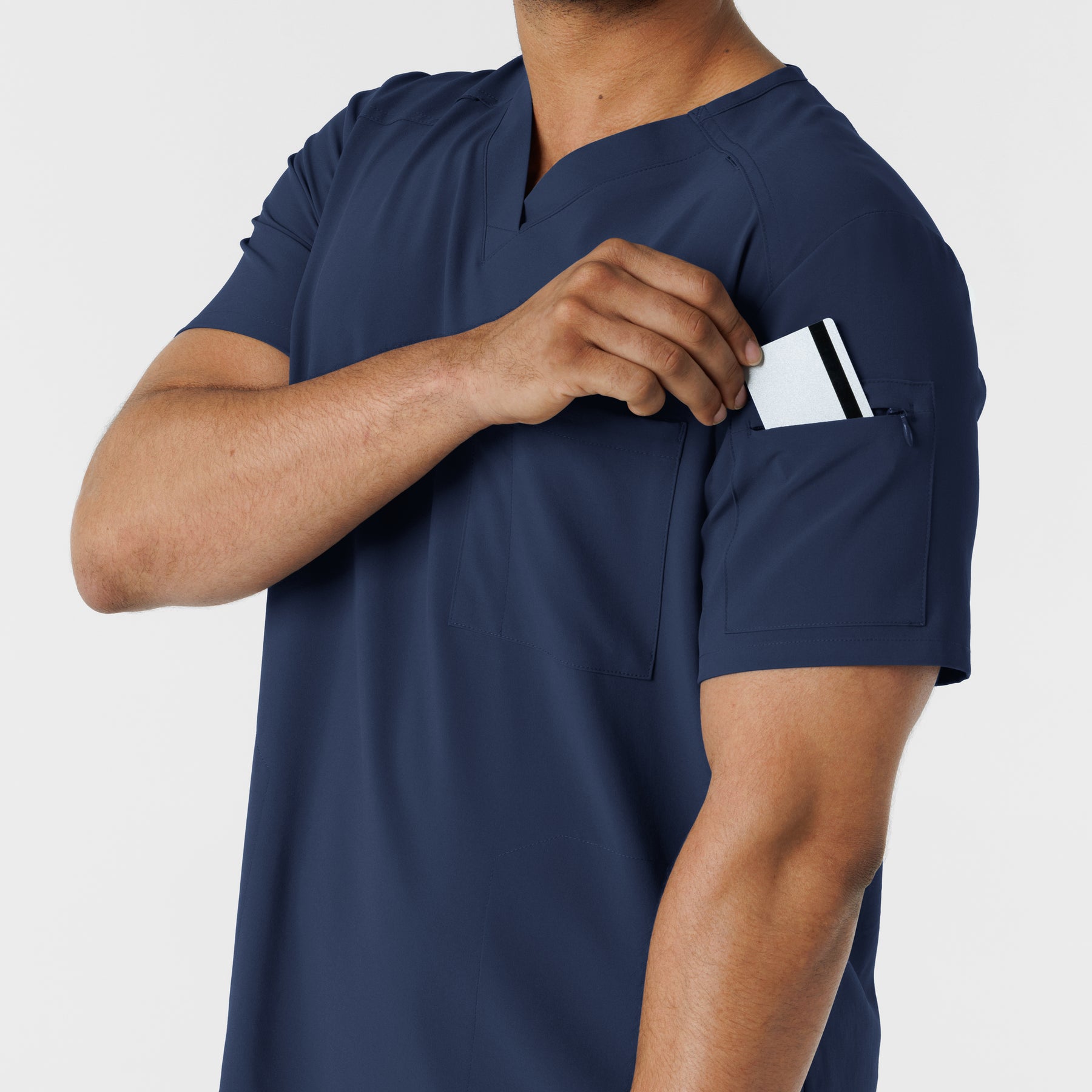 RENEW Men's V-Neck 5 Pocket Scrub Top Navy back detail