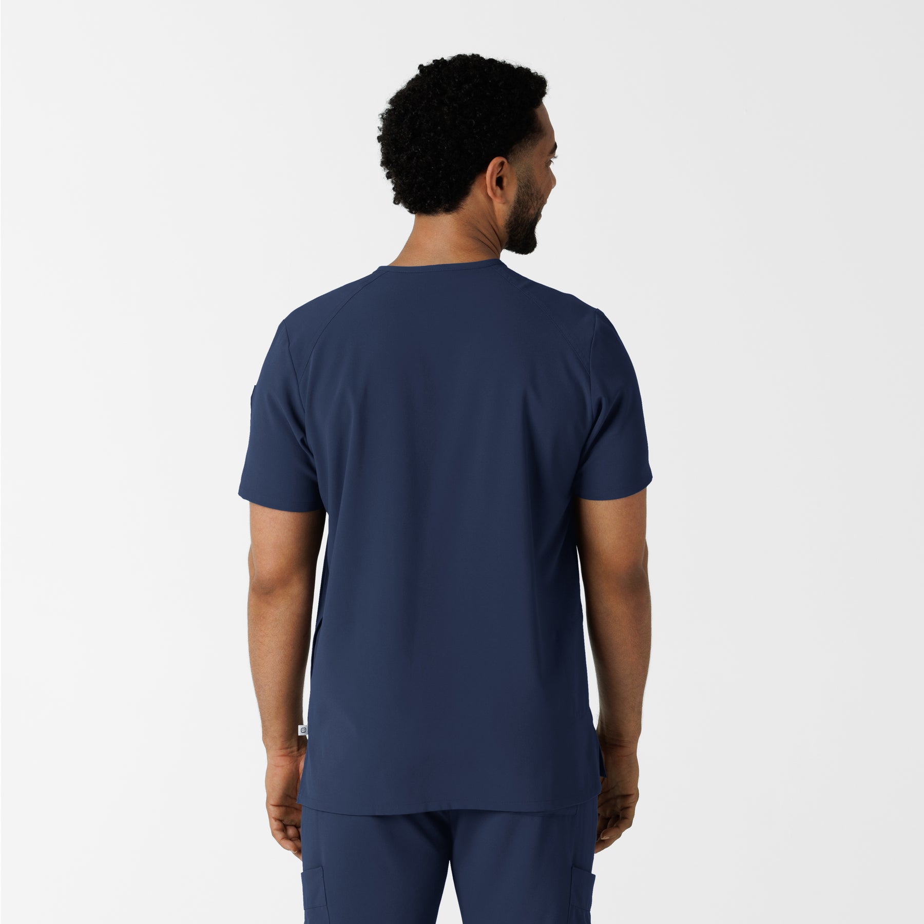 RENEW Men's V-Neck 5 Pocket Scrub Top Navy back view