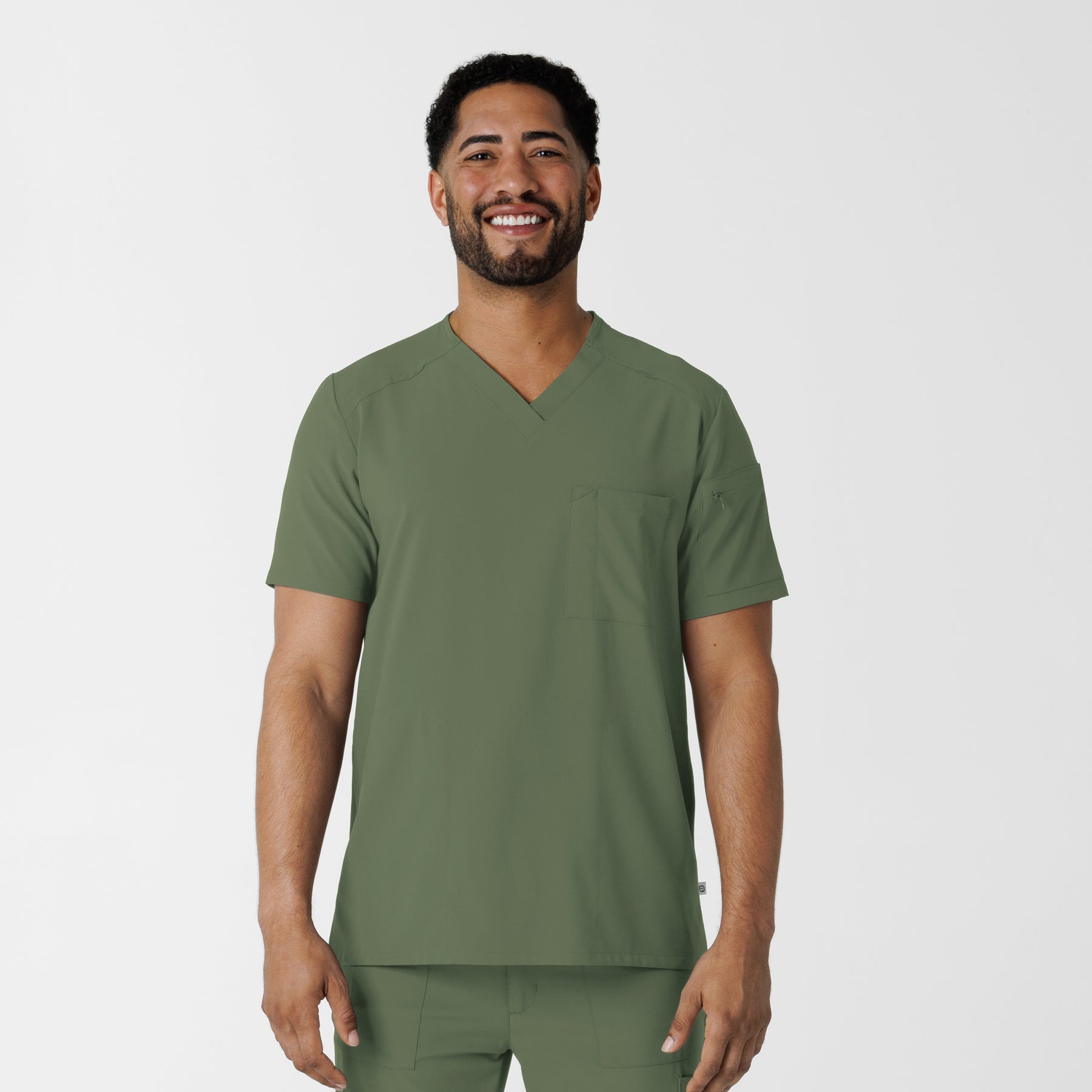 RENEW Men's V-Neck 5 Pocket Scrub Top Olive