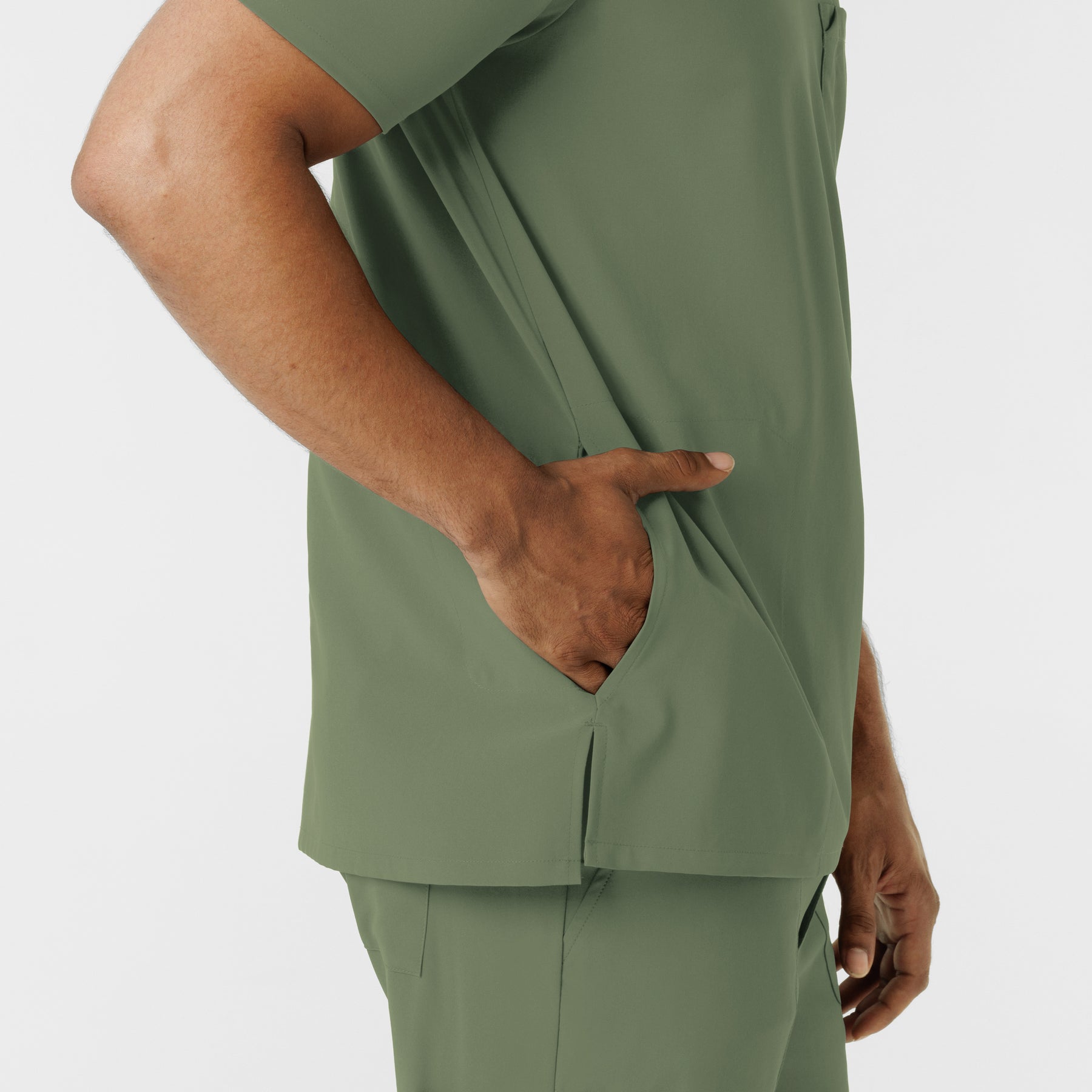 RENEW Men's V-Neck 5 Pocket Scrub Top - Olive