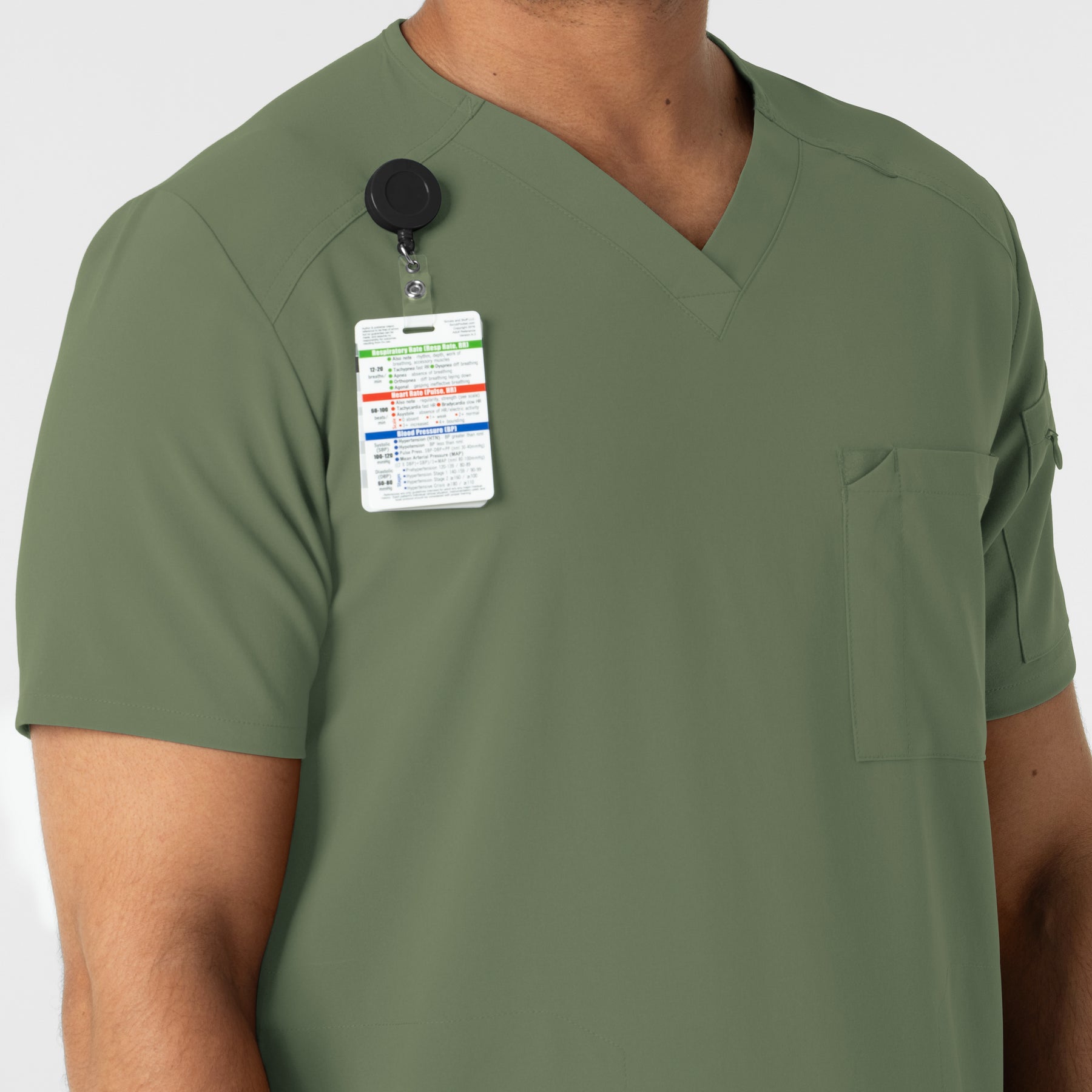 RENEW Men's V-Neck 5 Pocket Scrub Top Olive side detail 2