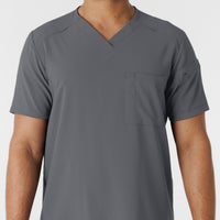 RENEW Men's V-Neck 5 Pocket Scrub Top Pewter front detail