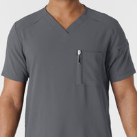 RENEW Men's V-Neck 5 Pocket Scrub Top Pewter side detail 1