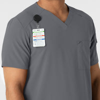 RENEW Men's V-Neck 5 Pocket Scrub Top Pewter side detail 2