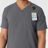 RENEW Men's V-Neck 5 Pocket Scrub Top Pewter hemline detail