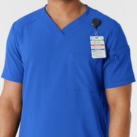 RENEW Men's V-Neck 5 Pocket Scrub Top Royal hemline detail