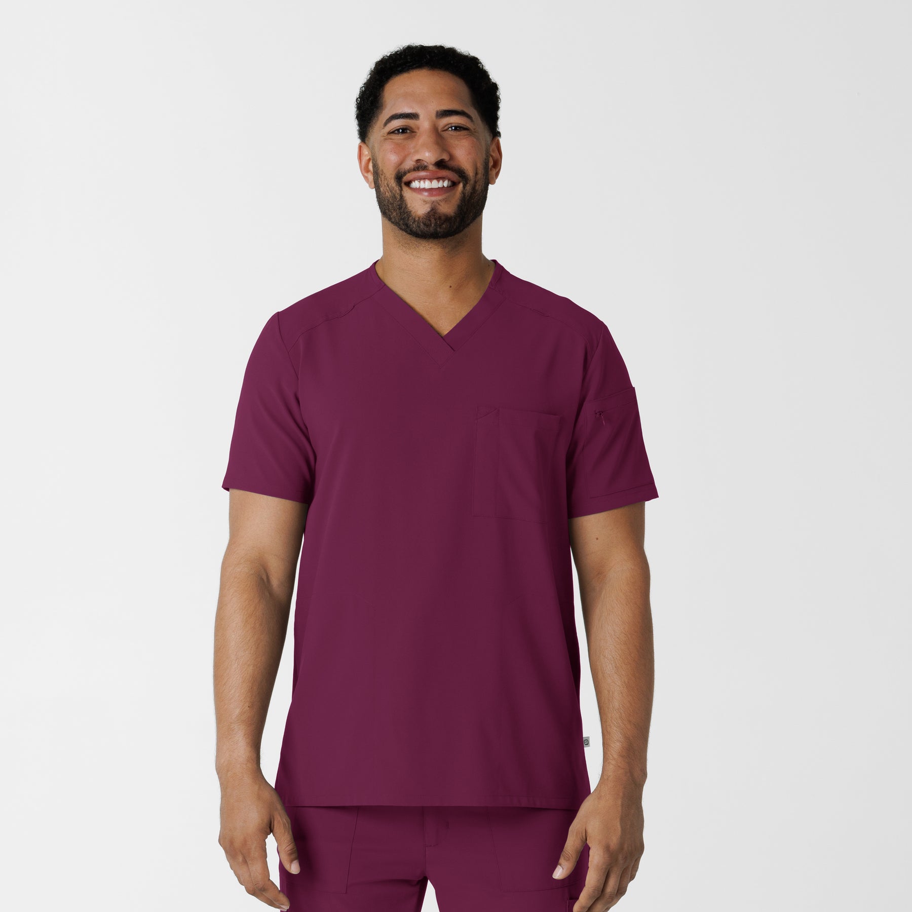 RENEW Men's V-Neck 5 Pocket Scrub Top Wine
