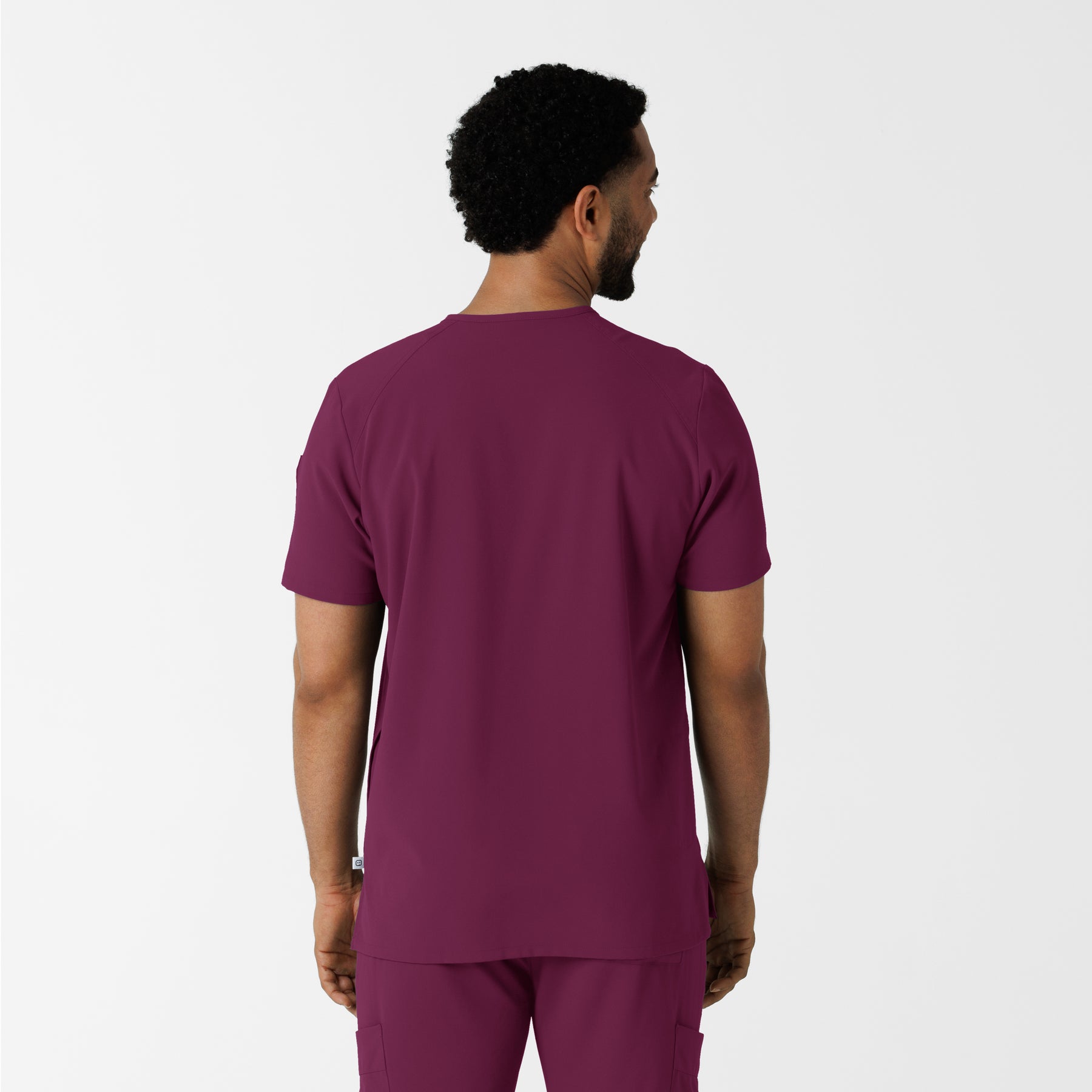 RENEW Men's V-Neck 5 Pocket Scrub Top Wine back view