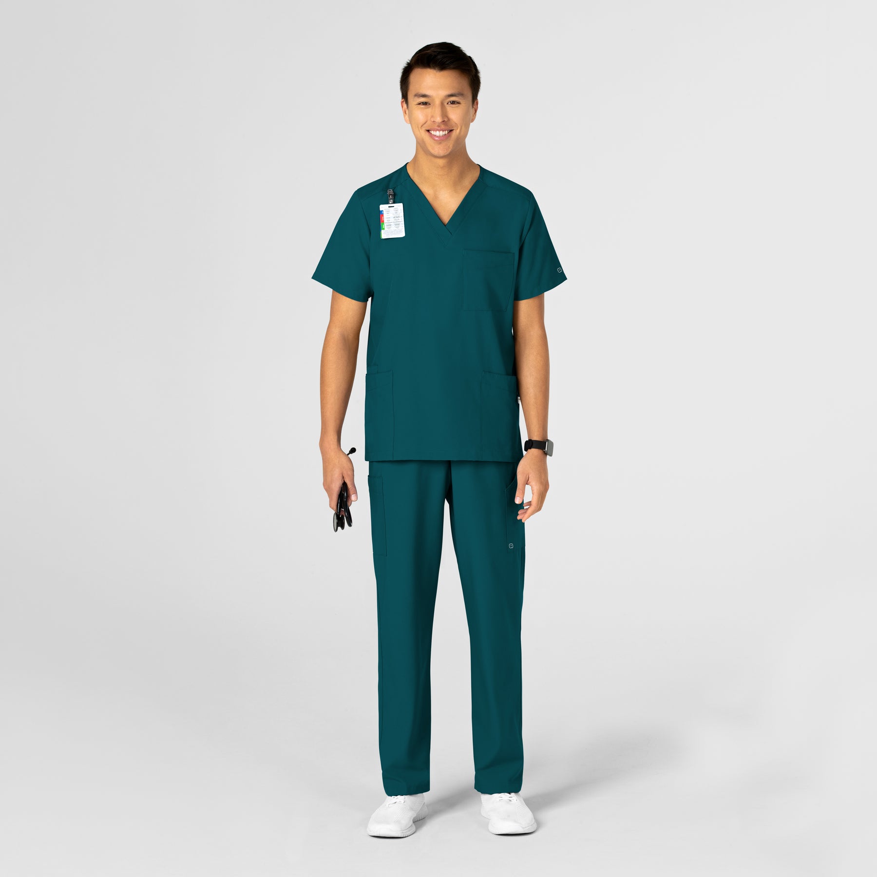 W123 Unisex 4 Pocket Utility Scrub Top - Caribbean