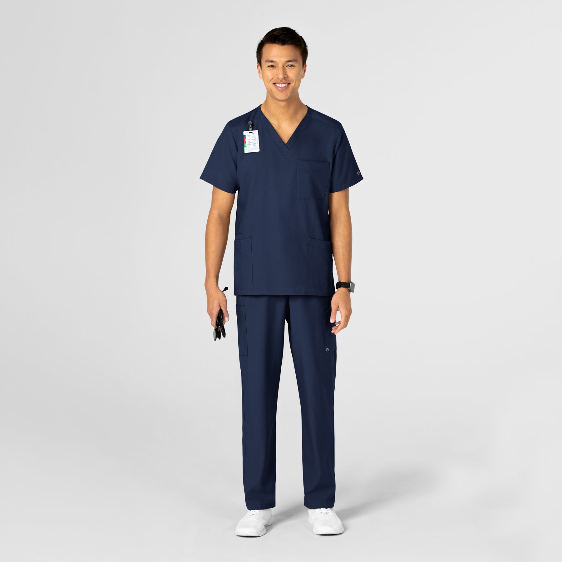 W123 Unisex 4 Pocket Utility Scrub Top - Navy