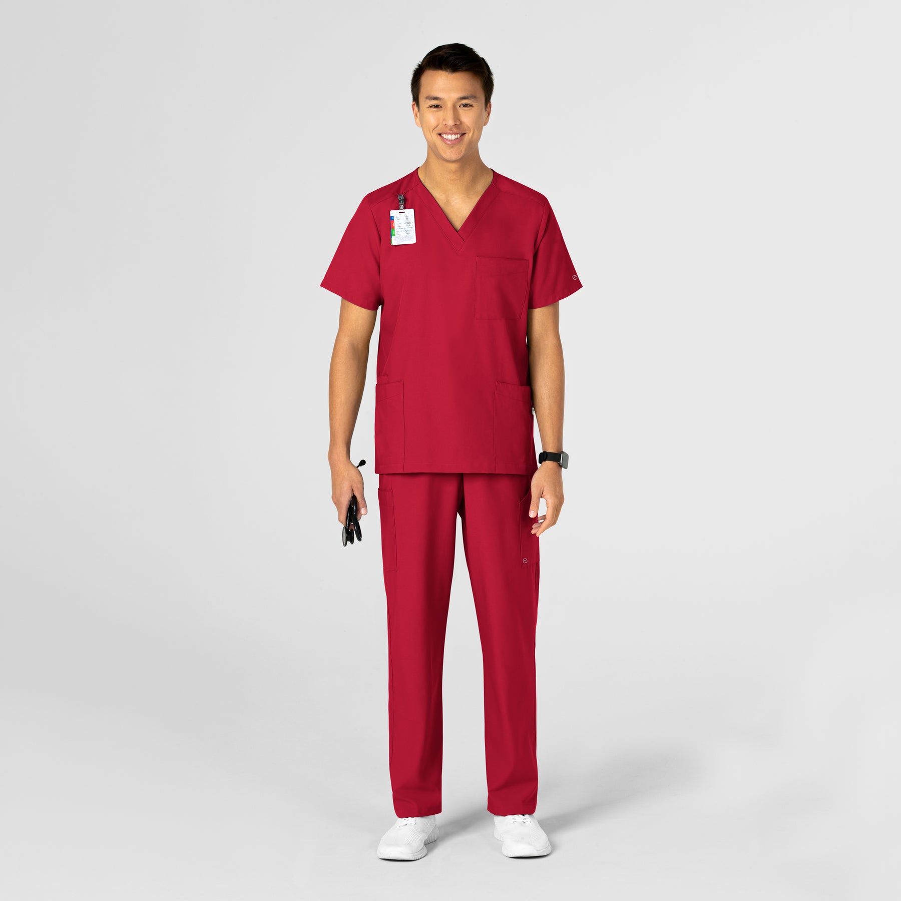W123 Unisex 4 Pocket Utility Scrub Top - Red