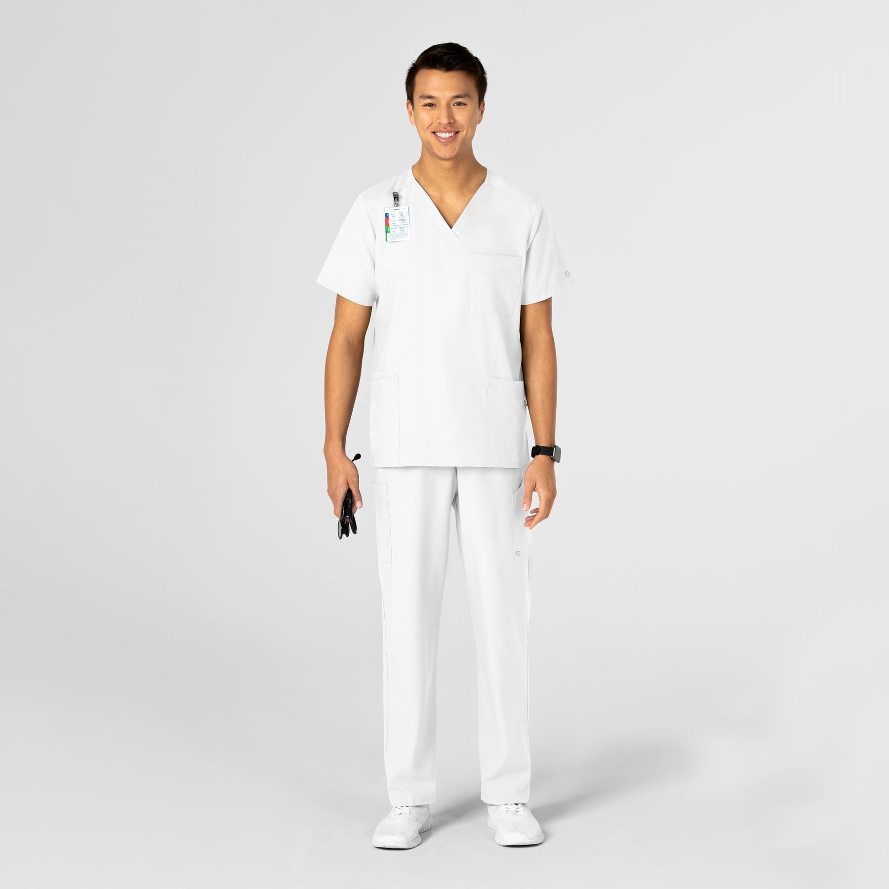 W123 Unisex 4 Pocket Utility Scrub Top - White