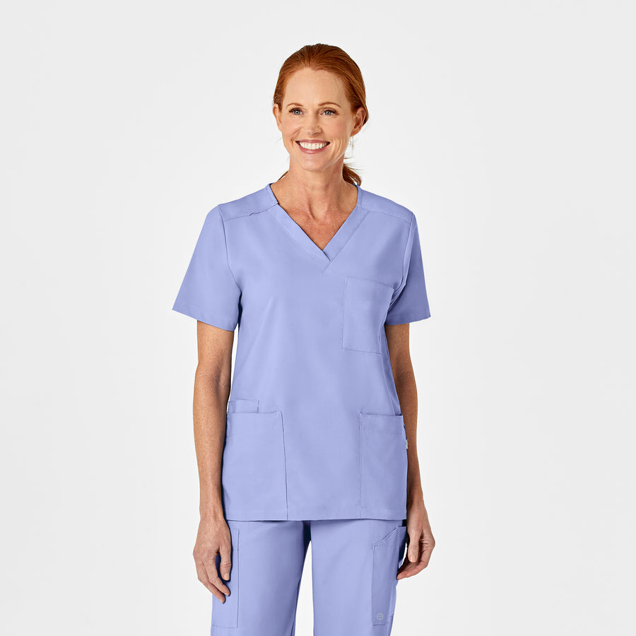 W123 Unisex 4 Pocket Utility Scrub Top - Ceil Blue