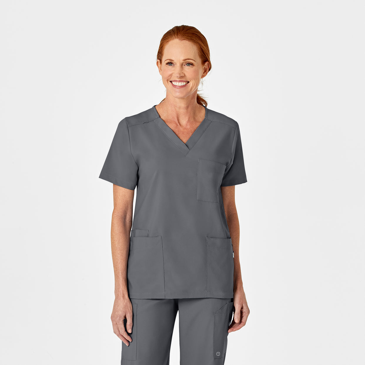 W123 Unisex 4 Pocket Utility Scrub Top - Pewter