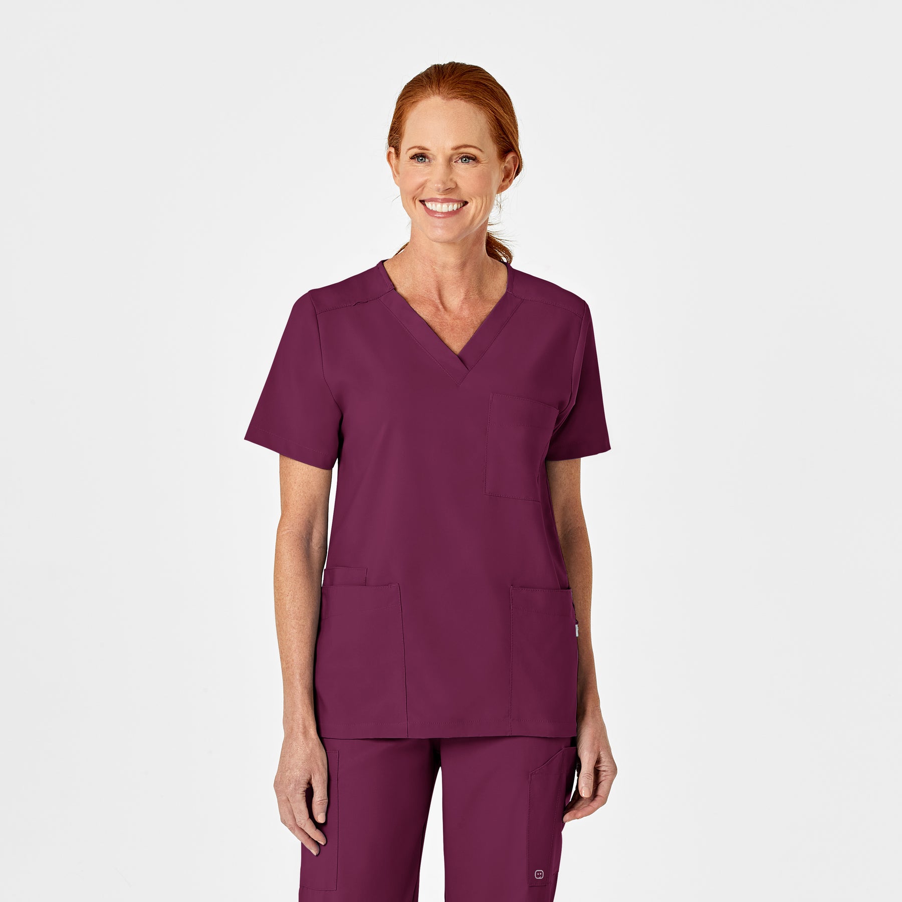 W123 Unisex 4 Pocket Utility Scrub Top - Wine