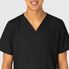 W123 Unisex 4 Pocket Utility Scrub Top Black front detail